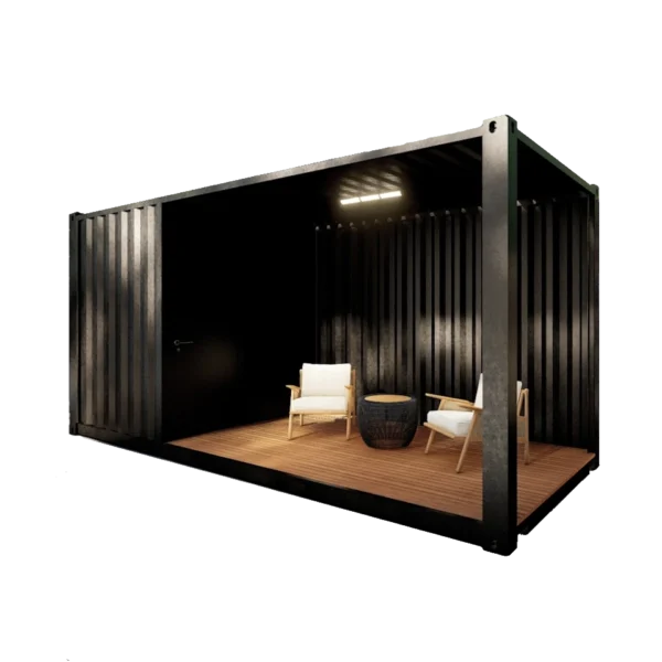 Pool house en container avec terrasse ouverte et local fermé