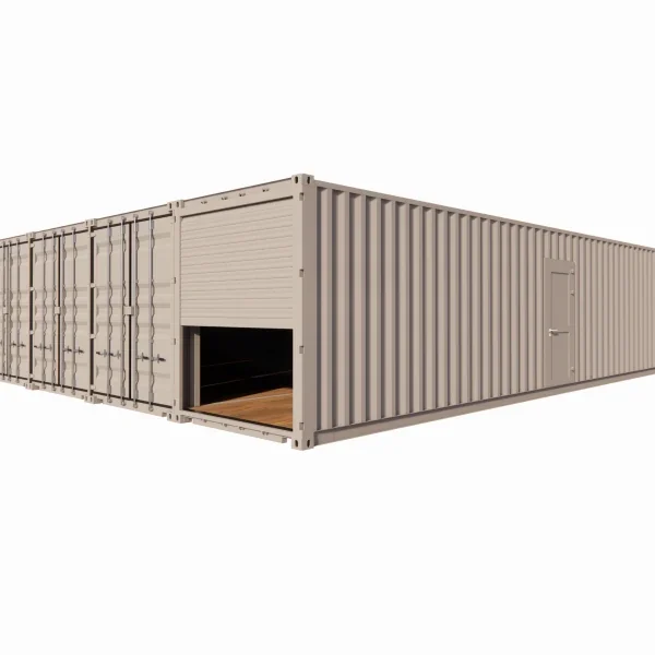 Local d’entreposage 120 m² en containers de 40 pieds avec rideau métallique et porte de service