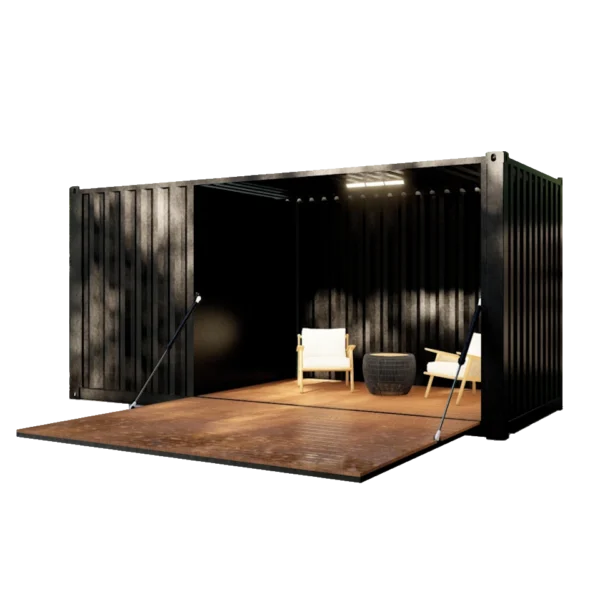 Pool house en container avec terrasse escamotable et local fermé