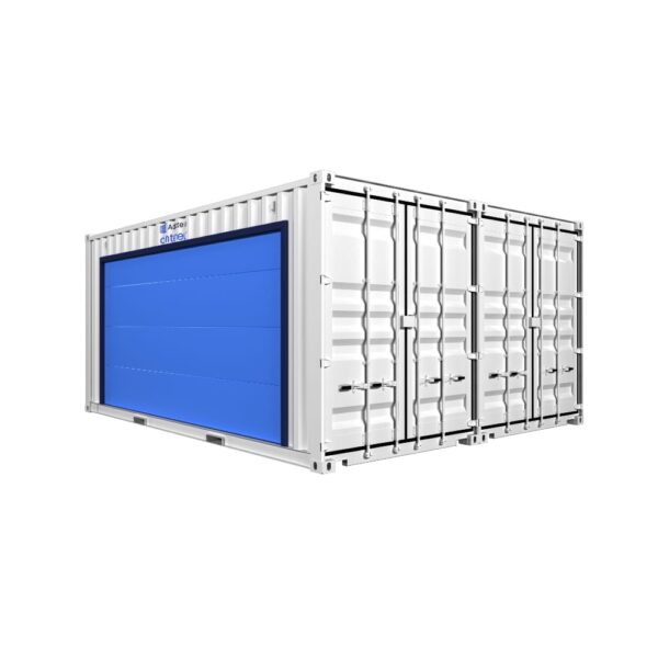 Garage préfabriqué en containers maritimes 28 m² avec porte sectionnelle extra large